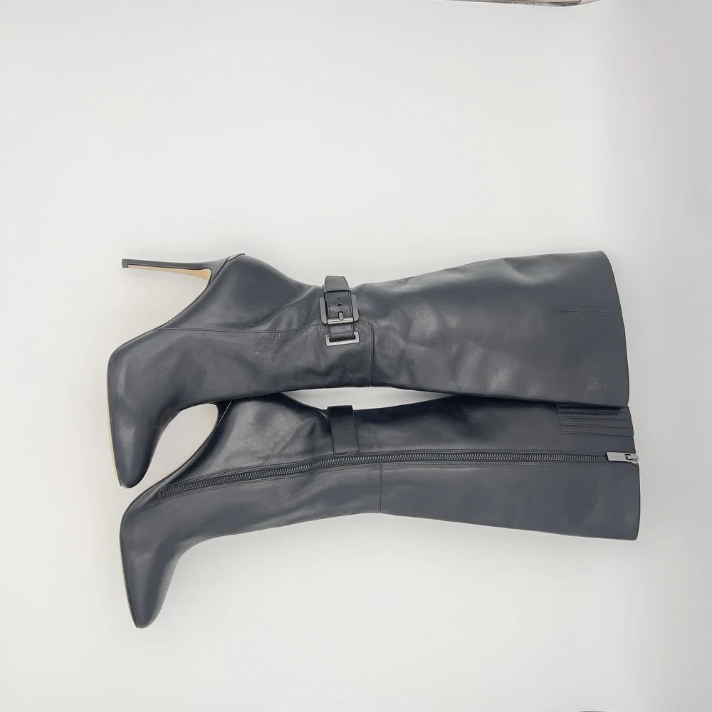Michael Kors Black Leather Knee High Stiletto Boot Pointed Toe‎ Zipper 9.5M
